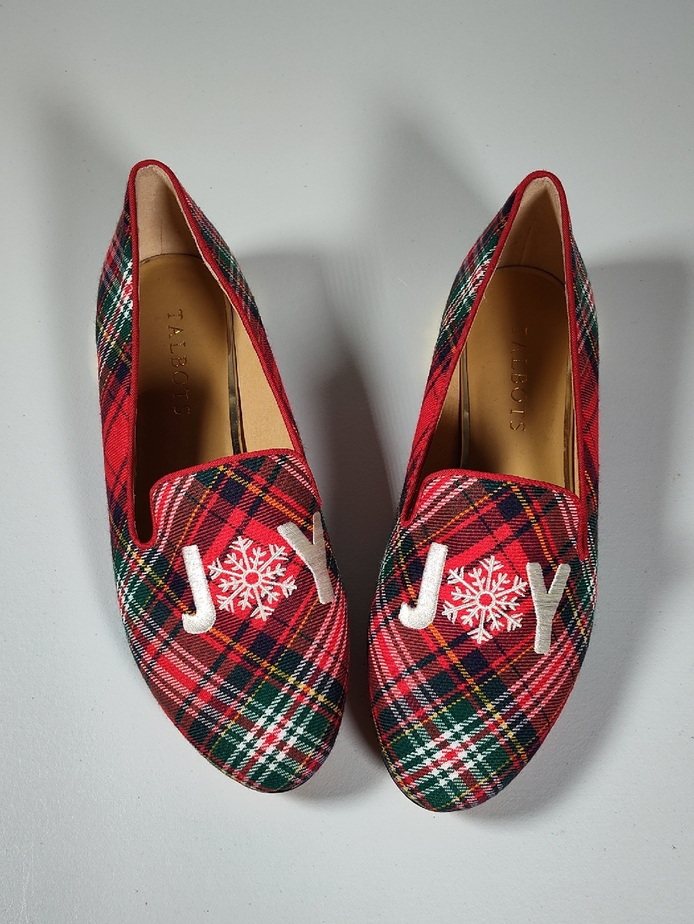 Talbots‎ Ryan Embroidered Plaid Loafers holiday tartan snowflake flats 6.5
